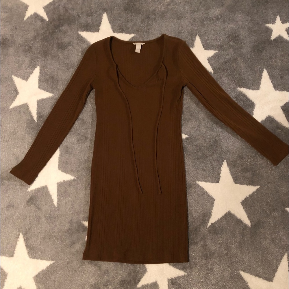 Olive Ribbed Sweater Dress